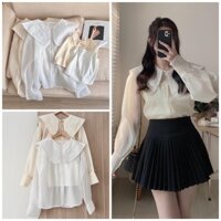 Sét áo sơ mi kiểu voan cổ bèo tiểu thư dài tay kèm 2s