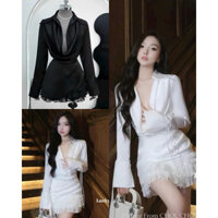 SÉT ÁO SƠ MI LỤA CỔ ĐỔ PHỐI CHÂN VÁY BÈO TẦNG