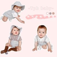 Set áo sơ mi mũ và quần yếm họa tiết kẻ sọc xinh xắn dành cho bé trai sơ sinh