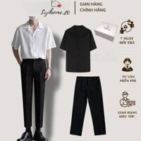 set áo sơ mi nam nữ unisex thời trang LYIHOME, áo lụa Mango kèm quần kaki dáng suông trẻ trung