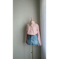 SET Áo sơ mi nữ tay dài Jeans sọc hồng form rộng A80