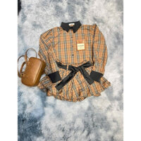 sét áo sơ mi phối cổ , măng séc chân váy phối nơ buộc