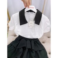 Set Áo Sơ Mi Phối Cổ Mix Chân Váy 3 Tầng