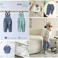 Set áo sơ mi, quần jean, quần Yếm Bé Trai dài Tay Hrnee