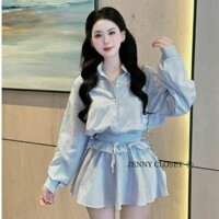 Set Áo Sơ Mi Soc Kẻ Cổ Đức kèm Chân Váy Xoè 2 size SM Của Nữ