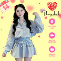 SET ÁO SƠ MI SỌC KẺ CỔ ĐỨC MIX CHÂN VÁY XÒE