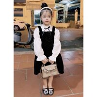 SÉT ÁO SƠ MI TAY BỒNG KÈM VÁY NHUNG ĐEN KIM TUYẾN RI 10