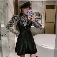 Set áo sơ mi tay dài kẻ sọc caro phối đầm sát nách thời trang mùa thu cho nữ