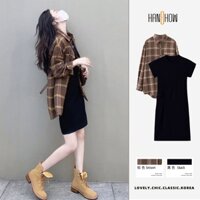 Set Áo Sơ Mi Tay Dài Kẻ Sọc Caro Phối Đầm Midi Thời Trang Mùa Thu Cho Nữ