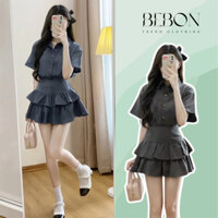 Set áo sơ mi thêu nơ nhỏ kèm chân váy 2 tầng, Set Chân Váy Nữ Áo Somi Cộc Tay Dáng Tiểu Thư Mặc Đi Làm - Đi Chơi V131