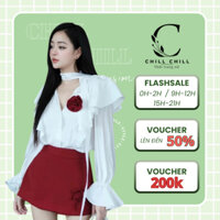 Set Áo Sơ Mi Trắng Bèo Tay Ống Loe Cổ Bèo Phối Hoa Mix Chân Váy Chữ A Đỏ Sang Trọng