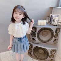 Set áo sơ mi trắng + chân váy jean