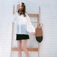 Set áo sơ mi trong suốt tay bồng (áo sơ mi + áo 2 dây)