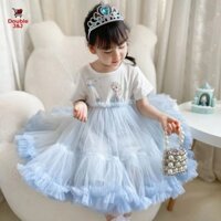 Set Áo Sơ Mi Và Chân Váy Tutu Lưới Công Chúa Elsa Frozen Cho Bé Gái