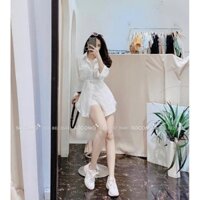set áo sơ mi vạt bầu cột eo