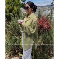 Set áo sơ mi xanh bơ + quần trắng mã 209