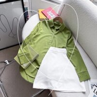 SET ÁO SƠ MI XANH CỐM + CHÂN VÁY TRẮNG