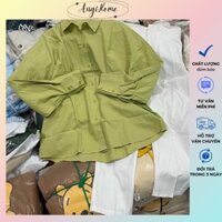 SET ÁO SƠ MI XANH CỐM TAY DÀI+ QUẦN BAGGY TRẮNG ANGIHOME
