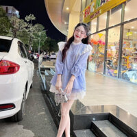 Set áo sơ mi xanh dương viền bèo