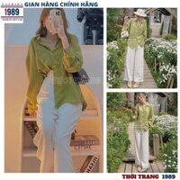 Set áo sơ mi xanh lá kèm quần ống rộng lưng cao SB02 kiểu dáng hàn quốc ulzzang tây công sở bộ đi chơi -PHƯƠNG VŨ 1989 -