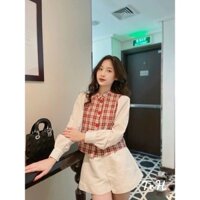 Set áo sọc caro đỏ + Short