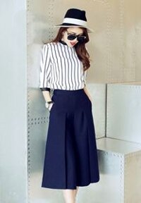 SET ÁO SỌC CỔ TRỤ VÀ QUẦN ỐNG SUÔNG LỬNG