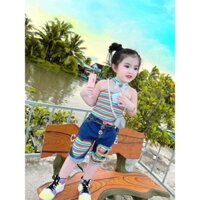 Set Áo Sọc Quần Jean Co Giãn Tặng Kèm Vòng Cổ Cho Bé