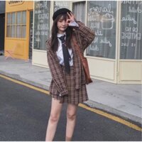 Set áo sơmi và váy sọc caro