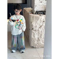 Set áo sweater mix quần jeans suông bạc gối siêu cá tính dành cho bé trai (Tách lẻ)