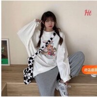 set áo swt màu trắng siêu xin quần xám