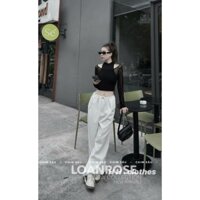 SET ÁO TĂM PHỐI LƯỚI TAY DÀI CROPTOP PHỐI QUẦN SUÔNG TÚI HỘP HÀNG TK