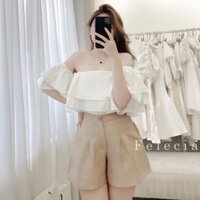 Set áo tay bèo quần đùi xếp ly nữ 💖FREESHIP💖 Áo trễ vai mix quần short nữ tiểu thư AD168