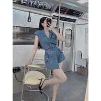 Set áo tay cánh dơi túi ngực giả kèm chân váy chữ A dính cúc kim loại D306