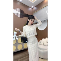 Sét áo tay dài cắt laze cổ tròn kèm chân váy dài dịu dàng nữ tính