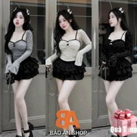 Sét áo tay dài chấm và chân váy 4 tầng Kate