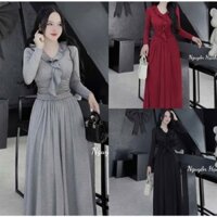 Set áo tay dài kèm chân váy xòe, set len tăm kèm chân váy dài có túi chất thun tăm lạnh mềm mịn co giãn SS63