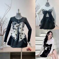 Set Áo Tay Dài Kết Nơ Kèm Chân Váy Ngắn Xòe Bigsize Quỳnh Anh Từ 50kg Đến 100kg S/M/L/XL/XXL