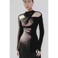 Set áo tay dài khoét vai váy dập ly thiết kế cao cấp