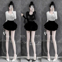 Set áo tay dài ren cổ bèo phối chân váy bí phồng