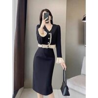 Sét áo tay dài viền bèo voan cài nút kèm chân váy dài