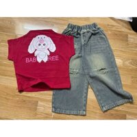Sét áo tay hến baby three đỏ quần bò cho bé gái