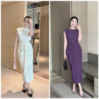 Set áo tay hến phối chân váy midi xoắn eo