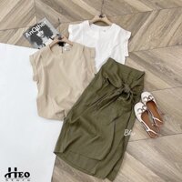 SET ÁO TAY HẾN PHỐI CHÂN VÁY THÔ BUỘC THẮT NÚT HÀN QUỐC