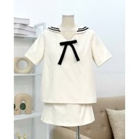 Set Áo Tay Lỡ Cổ Thuỷ Thủ Phối Viền Kèm Nơ Chân Váy Dáng A - S231