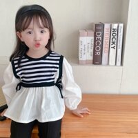 Set Áo Tay Phồng Họa Tiết Kẻ Sọc Thời Trang Xuân Thu Cho Bé Gái b 23.11.20