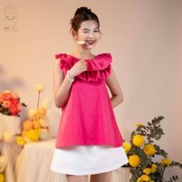 Set Áo Thiết Kế Nữ Cổ Tròn Có Bèo, Thắt Nơ Sau Lưng Màu Hồng Bonnie Kèm Chân Váy Ngắn Chữ A Màu Trắng Heidi | Lypara