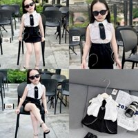 SET ÁO THÔ LỤA KÈM CÀ VẠT, CHÂN VÁY KAKI CHO BÉ GÁI