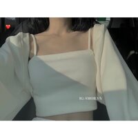 SÉT ÁO THUN 2 DÂY CROPTOP + ÁO KHOÁC TAY DÀI CÁNH DƠI, CHẤT THUN BORIP DÀY DẶN XINH XẮN FSHP15