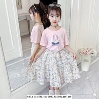 Set áo thun búp bê hồng kèm chân váy voan