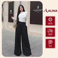 Set Áo Thun Cách Điệu Dúm Ngực Dáng Body Phối Quần Suông Ống Rộng Lưng Cao Gắn Nơ Tôn Eo Tôn Dáng